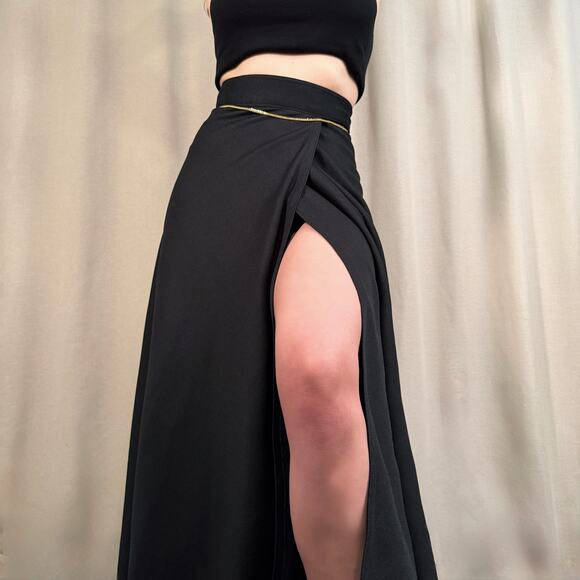 Unbranded Dresses & Skirts - 1970s Black Corset Waist Midi Skirt, High Thigh Slit (XS/S)